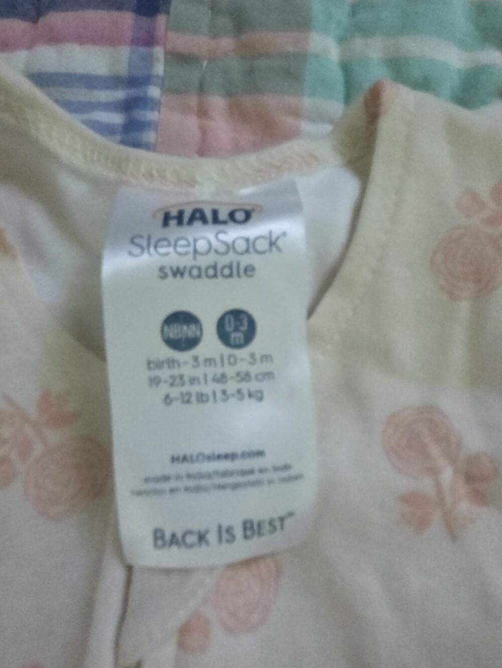 Halo Baby Swaddle Sleep Sack in Cream with Pink Rose Pattern, Size 0-3 Months - Picture 4 of 6